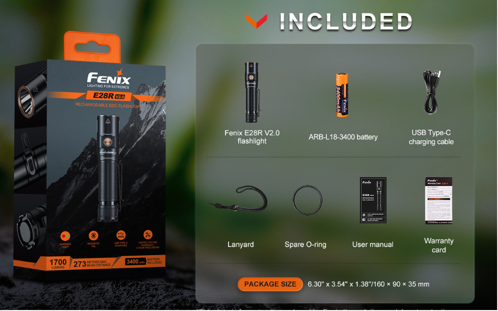 Fenix E28R V2.0 Zaklamp Meegeleverde Accessoires